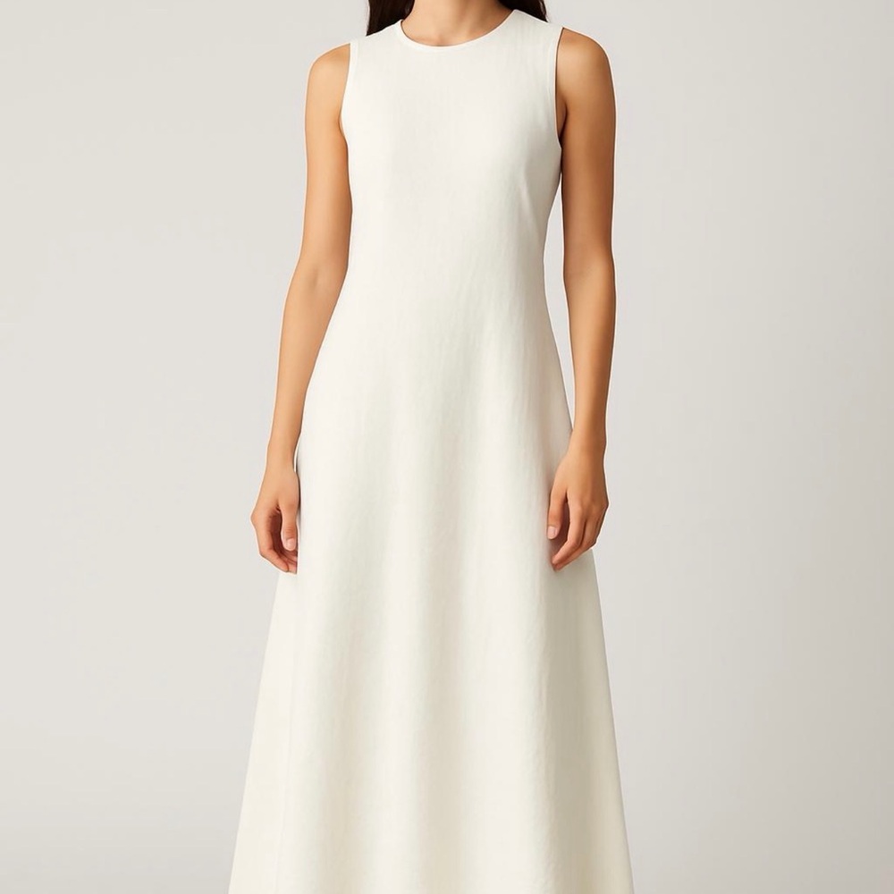 Zara Sleeveless Linen Blend Dress in White